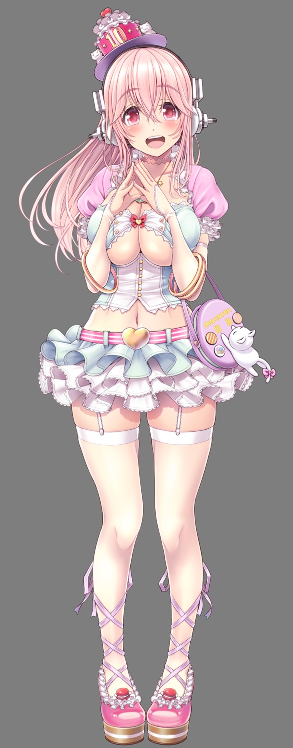 breast_hold cleavage headphones lolita_fashion mag_kan neko no_bra sonico stockings super_sonico thighhighs transparent_png underboob v-mag