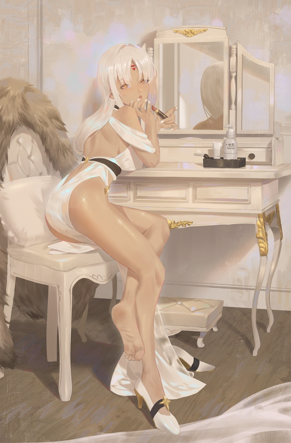 ass azur_lane cirilla dress feet heels massachusetts_(azur_lane) no_bra nopan see_through tattoo