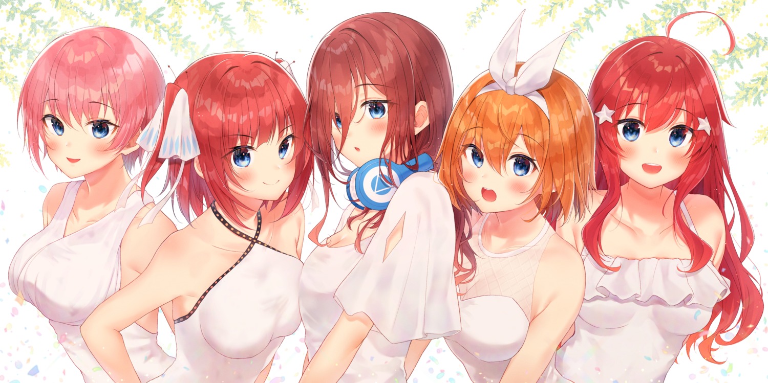 5-toubun_no_hanayome cleavage gyozanuko headphones nakano_ichika nakano_itsuki nakano_miku nakano_nino nakano_yotsuba see_through