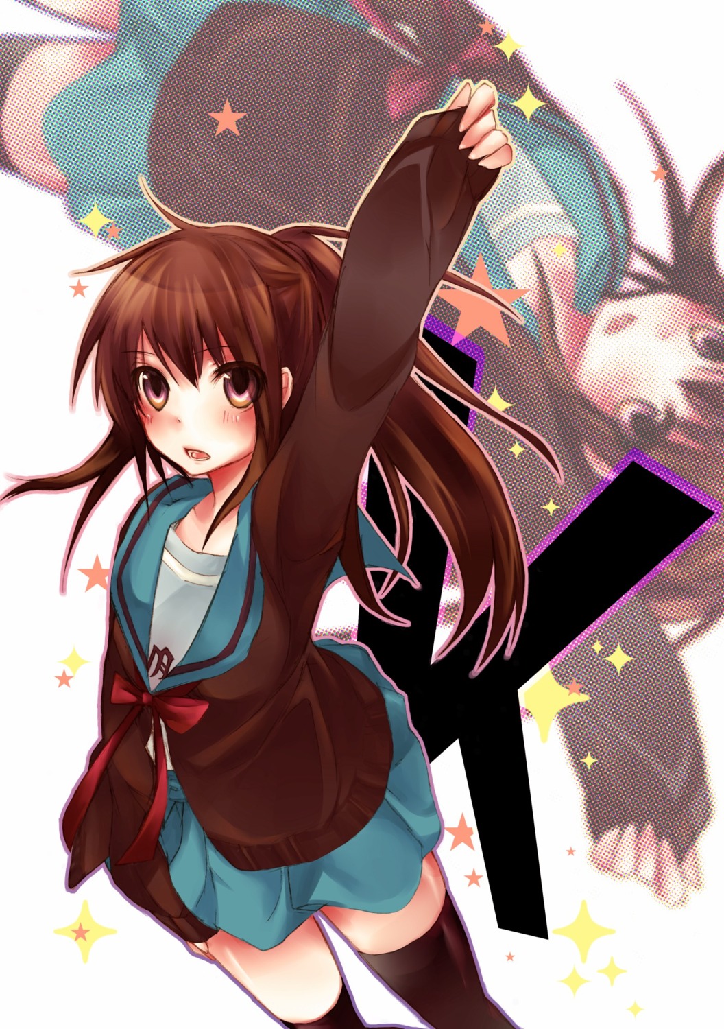 genderswap kyon kyonko sanada_nako seifuku suzumiya_haruhi_no_yuuutsu thighhighs