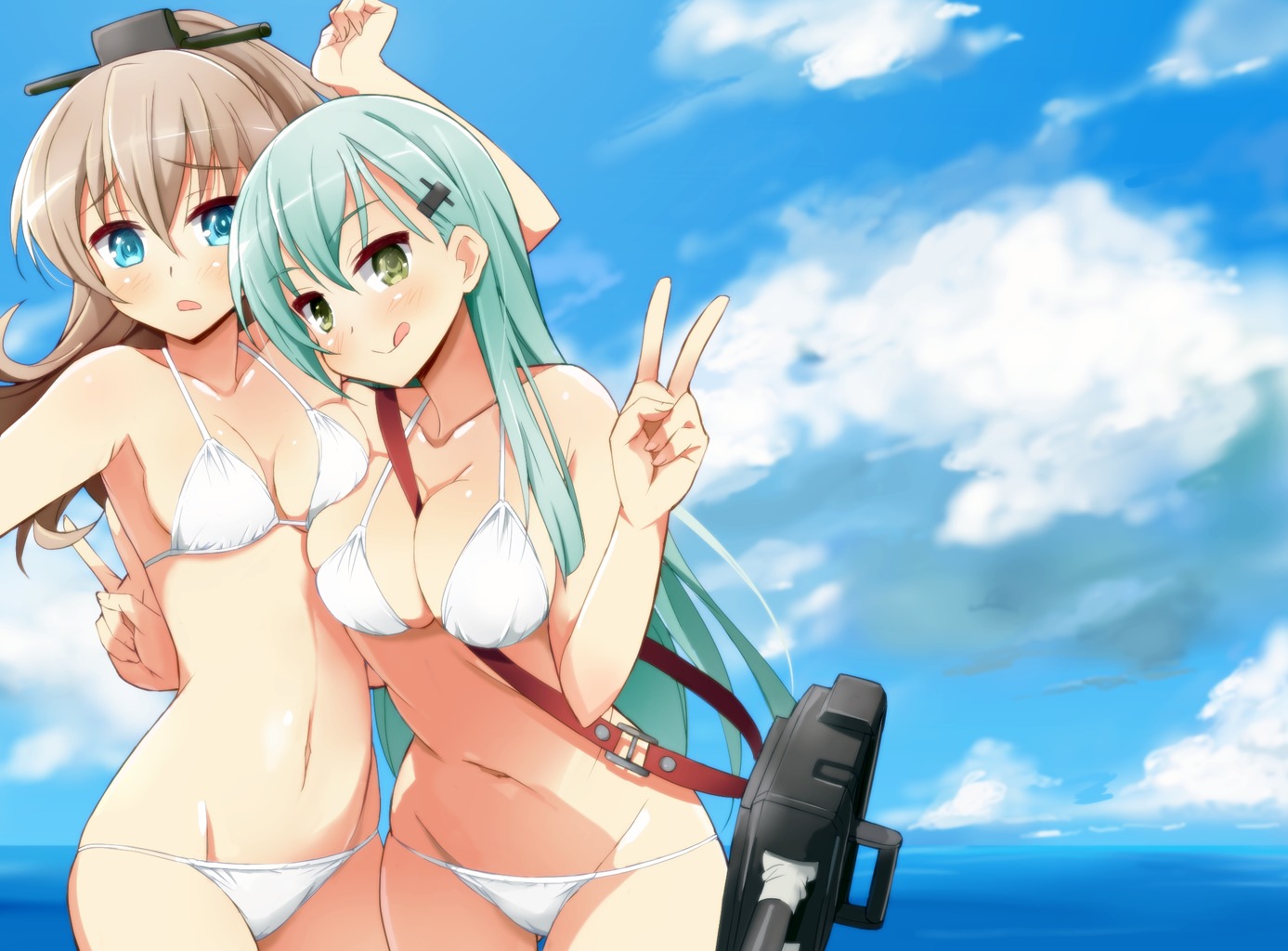 9law bikini cleavage kantai_collection kumano_(kancolle) suzuya_(kancolle) swimsuits