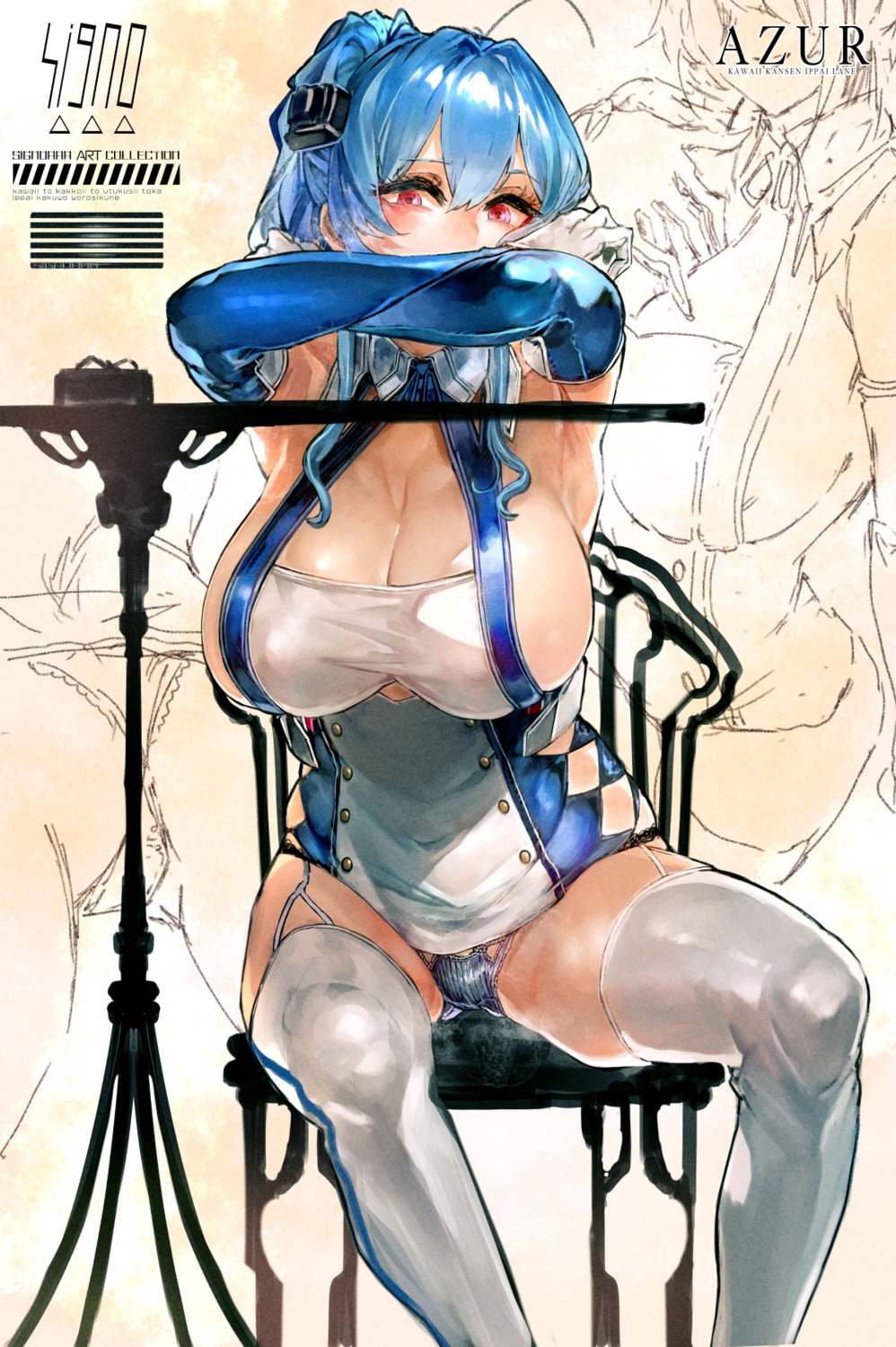 azur_lane no_bra pantsu shimapan signo_aaa sketch st._louis_(azur_lane) stockings thighhighs