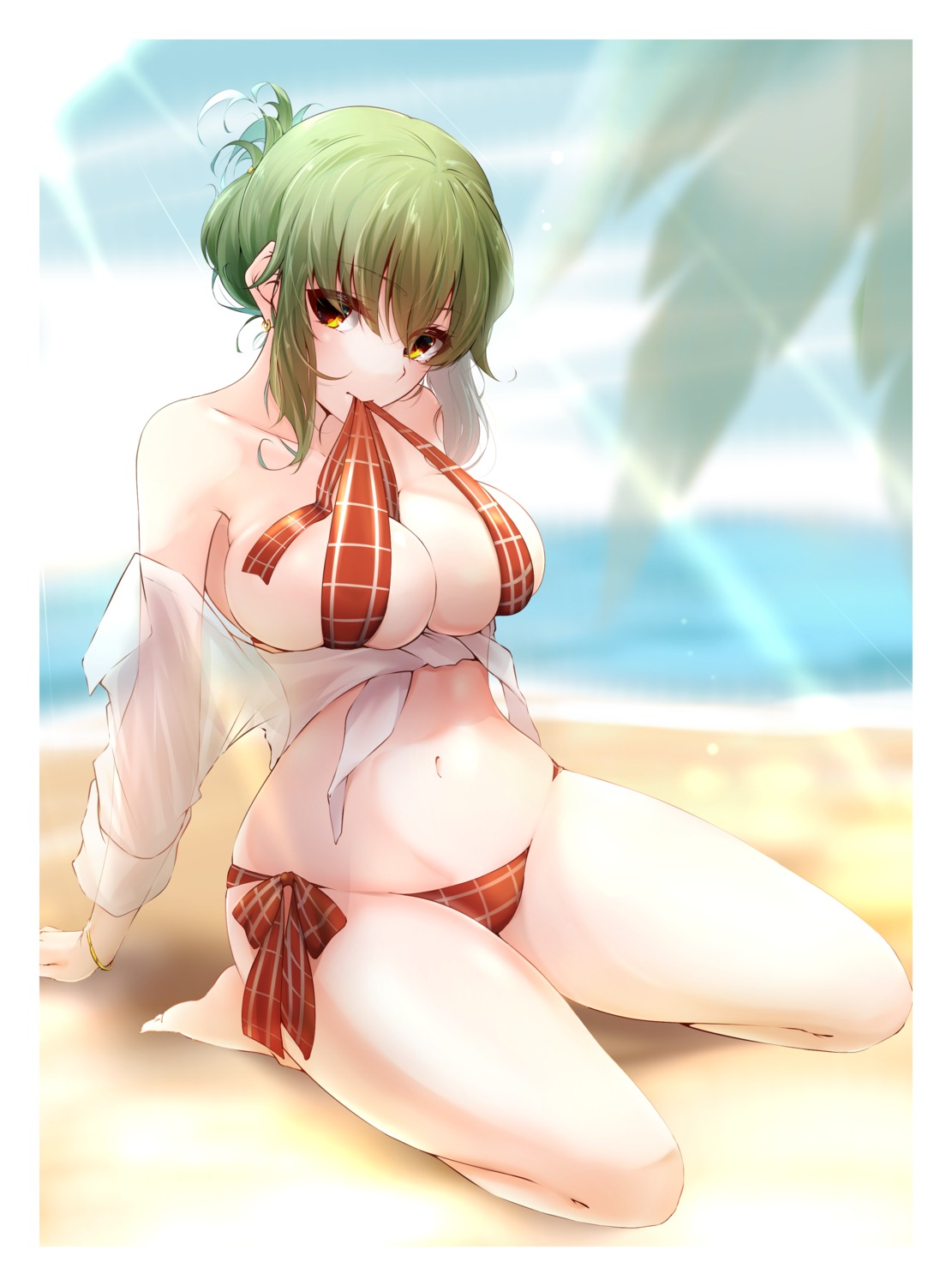 bikini itocoh open_shirt see_through shirt_lift swimsuits wardrobe_malfunction