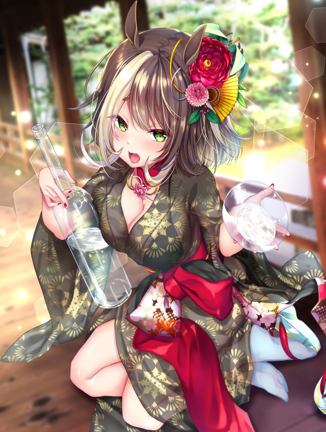 animal_ears cleavage kimono teltelhousi