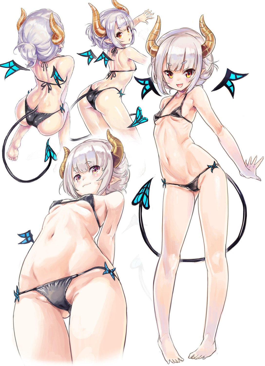 ass bikini cameltoe erect_nipples horns ore_p_1gou pointy_ears rami_shia shia_sisters swimsuits tail wings