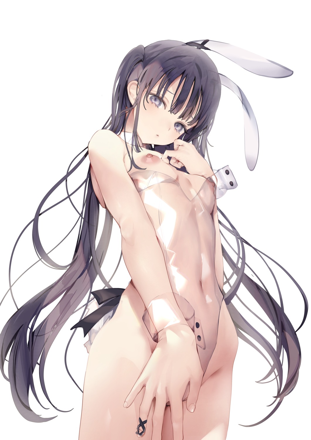 animal_ears breast_hold breasts bunny_ears bunny_girl iijima_masashi nipples no_bra nopan see_through tail