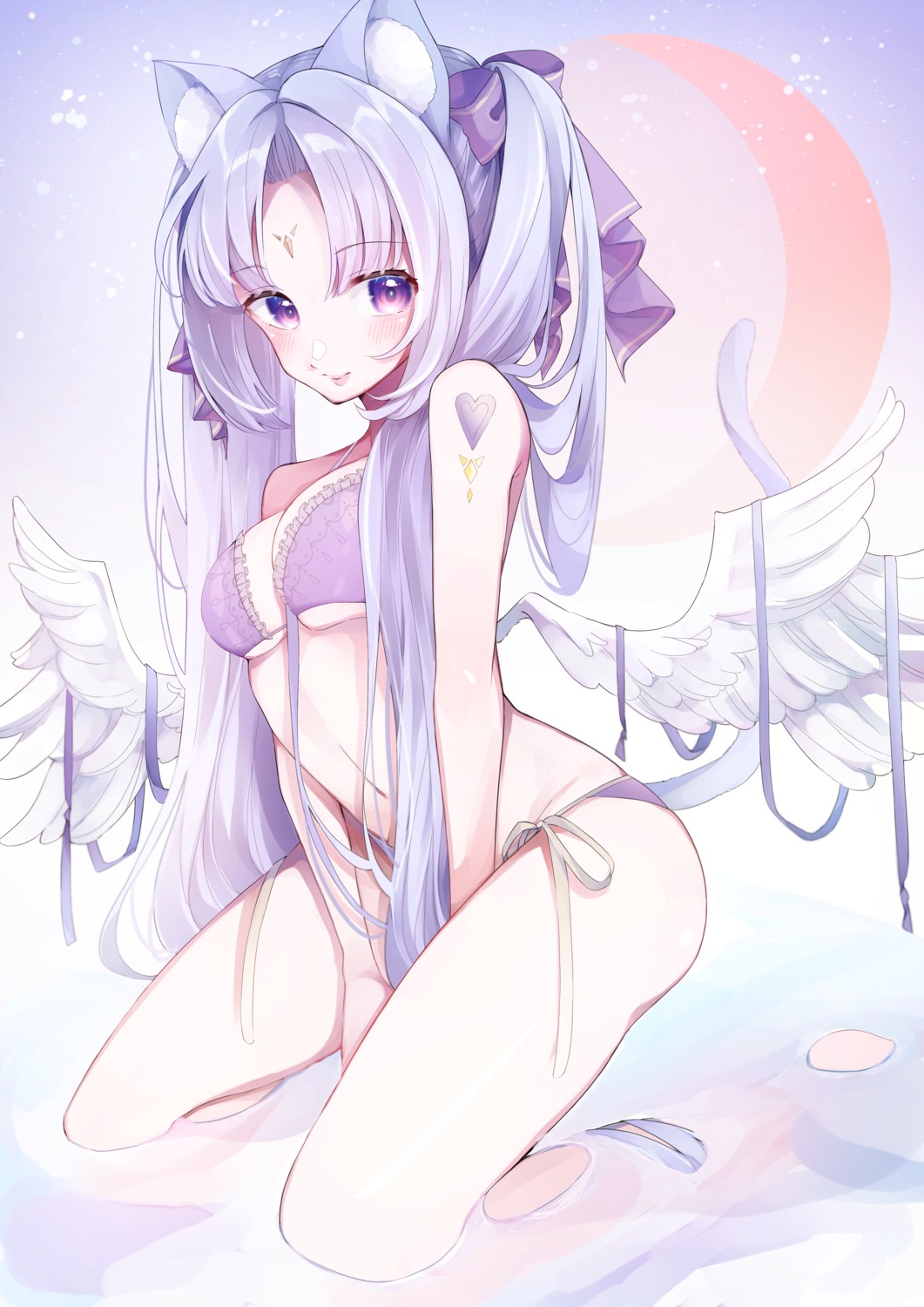 animal_ears bra nekomimi pantsu string_panties tail umino_eme wet wings