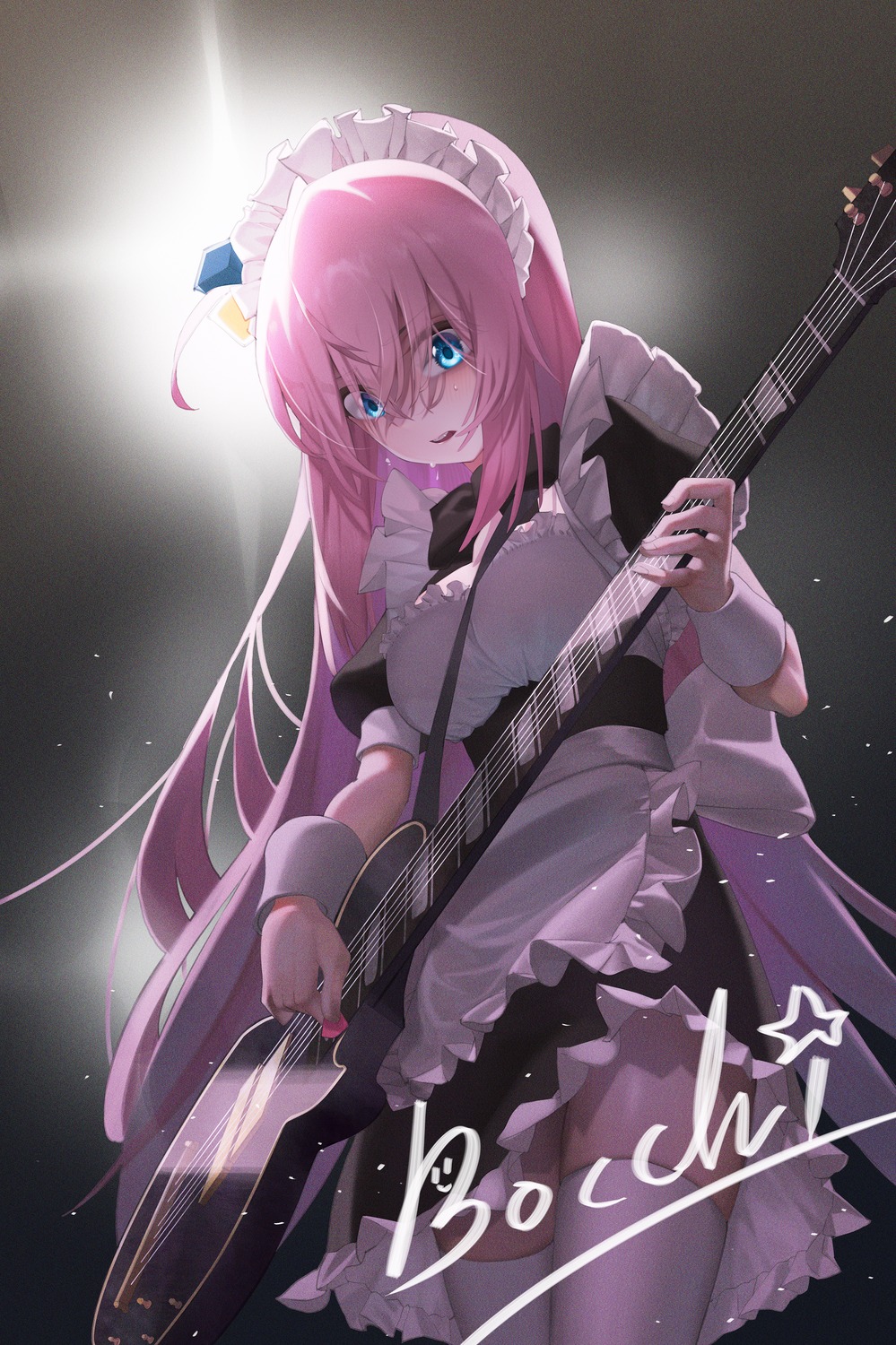 aakk bocchi_the_rock! gotou_hitori guitar maid thighhighs