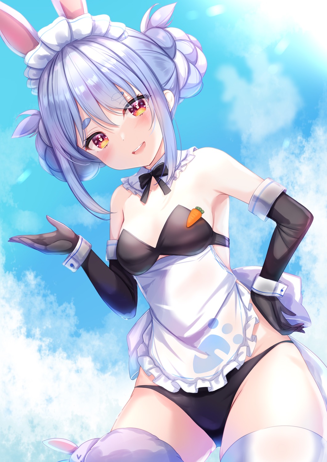 animal_ears bra bunny_ears hololive maid pantsu thighhighs usada_pekora yuano