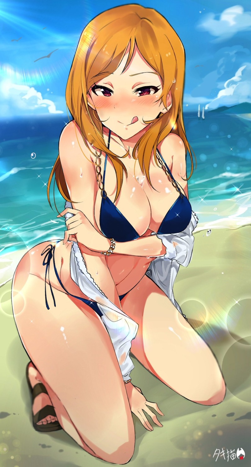 bikini breast_hold momose_rio open_shirt swimsuits the_idolm@ster the_idolm@ster_million_live! tuxedo_de_cat wet wet_clothes