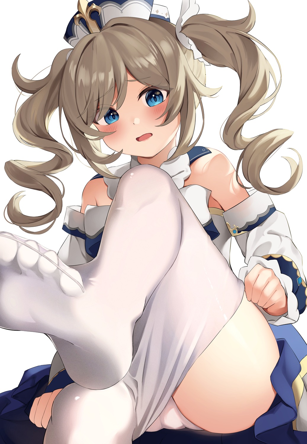 barbara_(genshin_impact) cameltoe dress empty_(mn3k_yo) feet genshin_impact pantsu pantyhose skirt_lift undressing