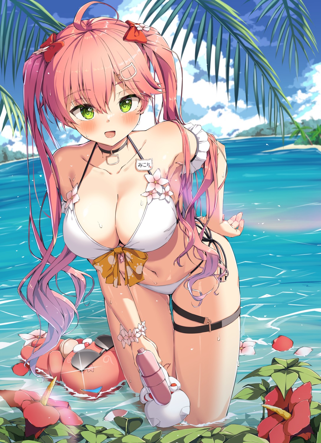 ama_rei bikini garter gun hololive sakura_miko swimsuits wet