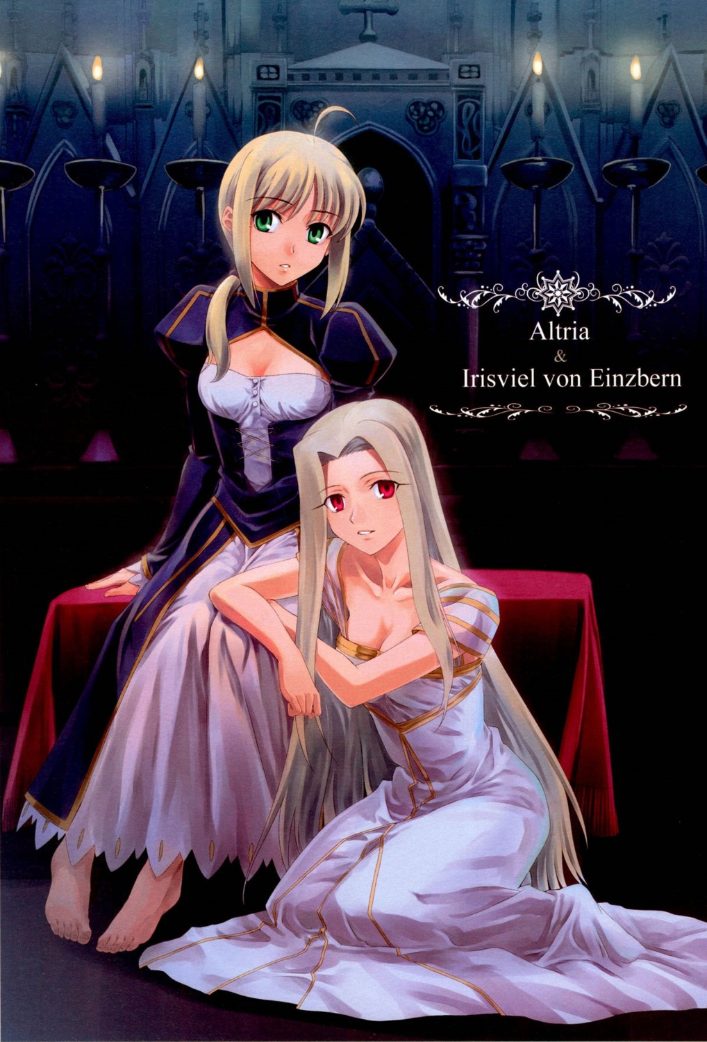 cleavage dress fate/stay_night irisviel_von_einzbern paper_texture saber shirotsumekusa