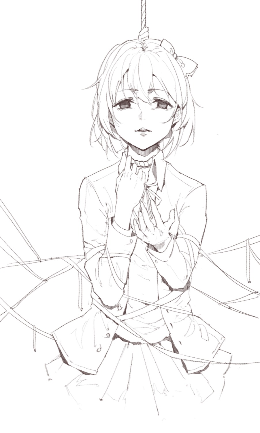 doki_doki_literature_club! extreme_content kourouduki monochrome sayori_(doki_doki_literature_club!) seifuku sketch