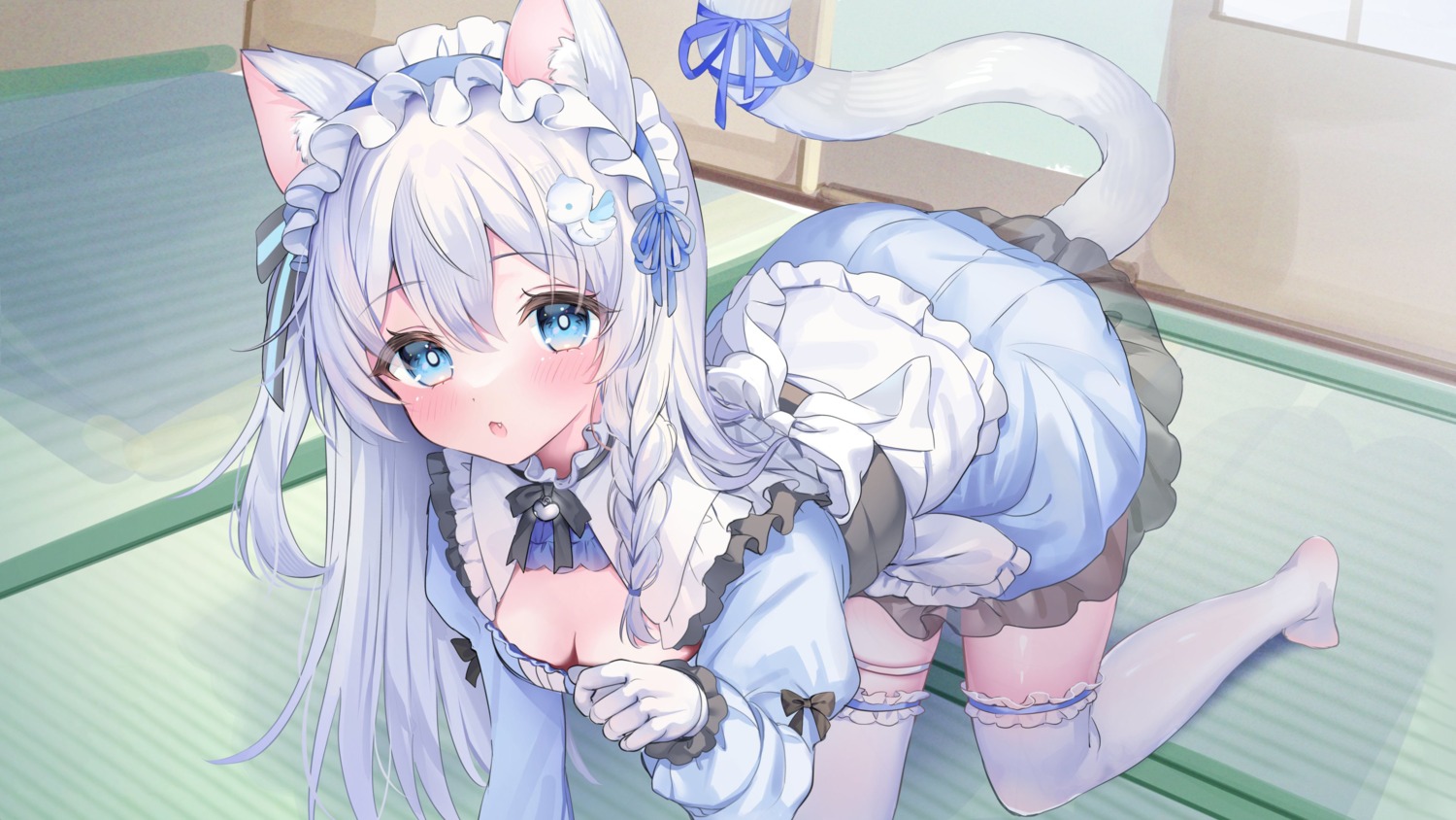 animal_ears detexted garter kabashima_hana maid nekomimi see_through tail thighhighs wallpaper