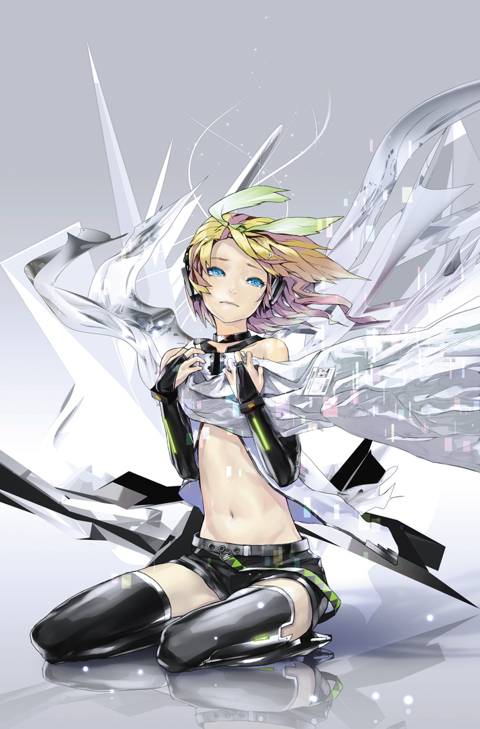 kagamine_rin kokoro_(vocaloid) redjuice thighhighs vocaloid