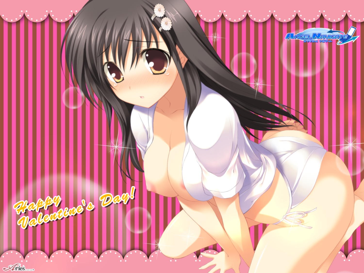 angel_navigate areola breasts inuzumi_masaki kamihonoki_shion nipples no_bra open_shirt pantsu string_panties wallpaper