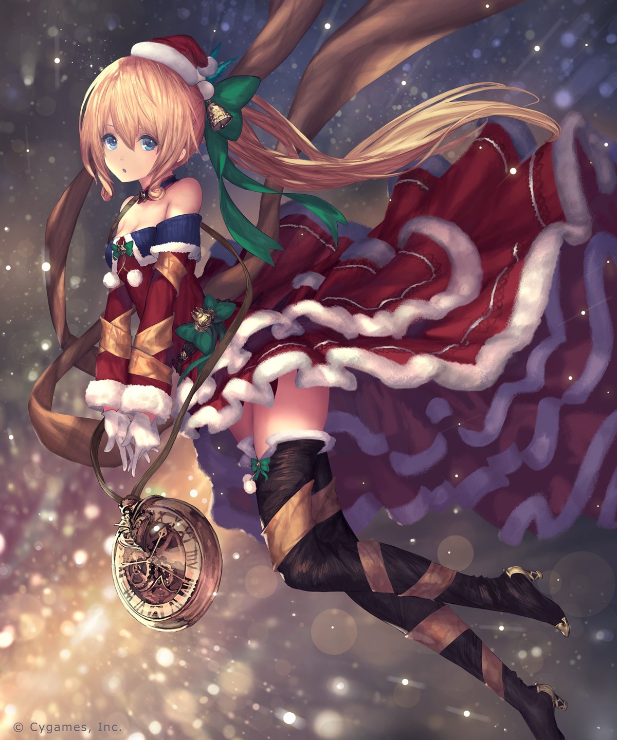 christmas cleavage dress heels tachikawa_mushimaro thighhighs