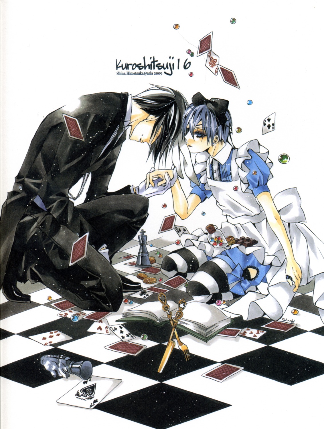 alice_in_wonderland aria_(circle) ciel_phantomhive crossover eyepatch kuroshitsuji male sebastian_michaelis shina_himetsuka trap