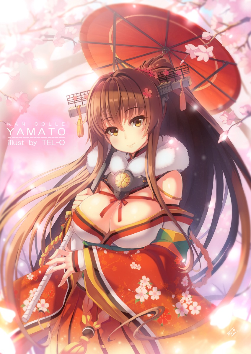 cleavage kantai_collection kimono tel-o yamato_(kancolle)