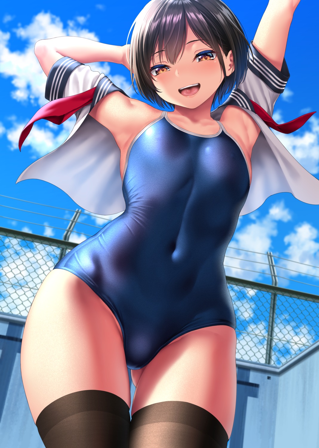 erect_nipples kase_daiki school_swimsuit seifuku swimsuits thighhighs