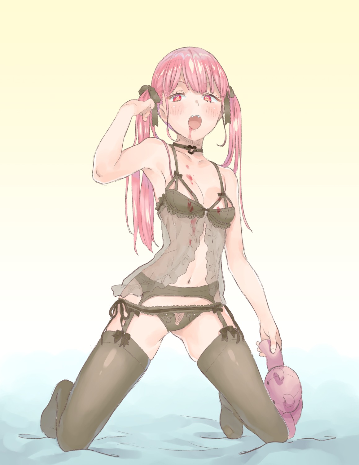 blood bomhat garter_belt lingerie pantsu see_through stockings string_panties thighhighs