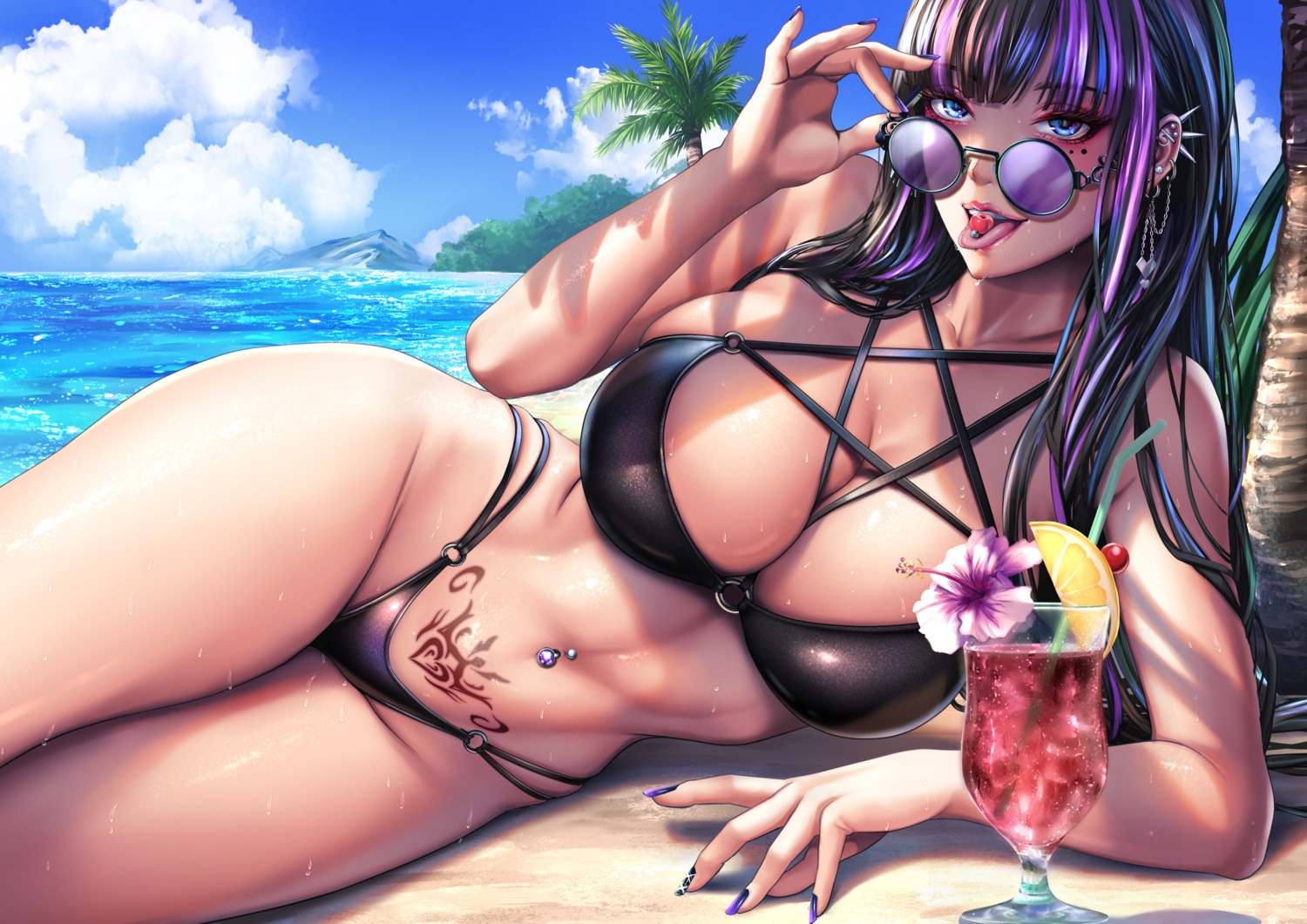 bikini megane sadakage swimsuits tattoo wet