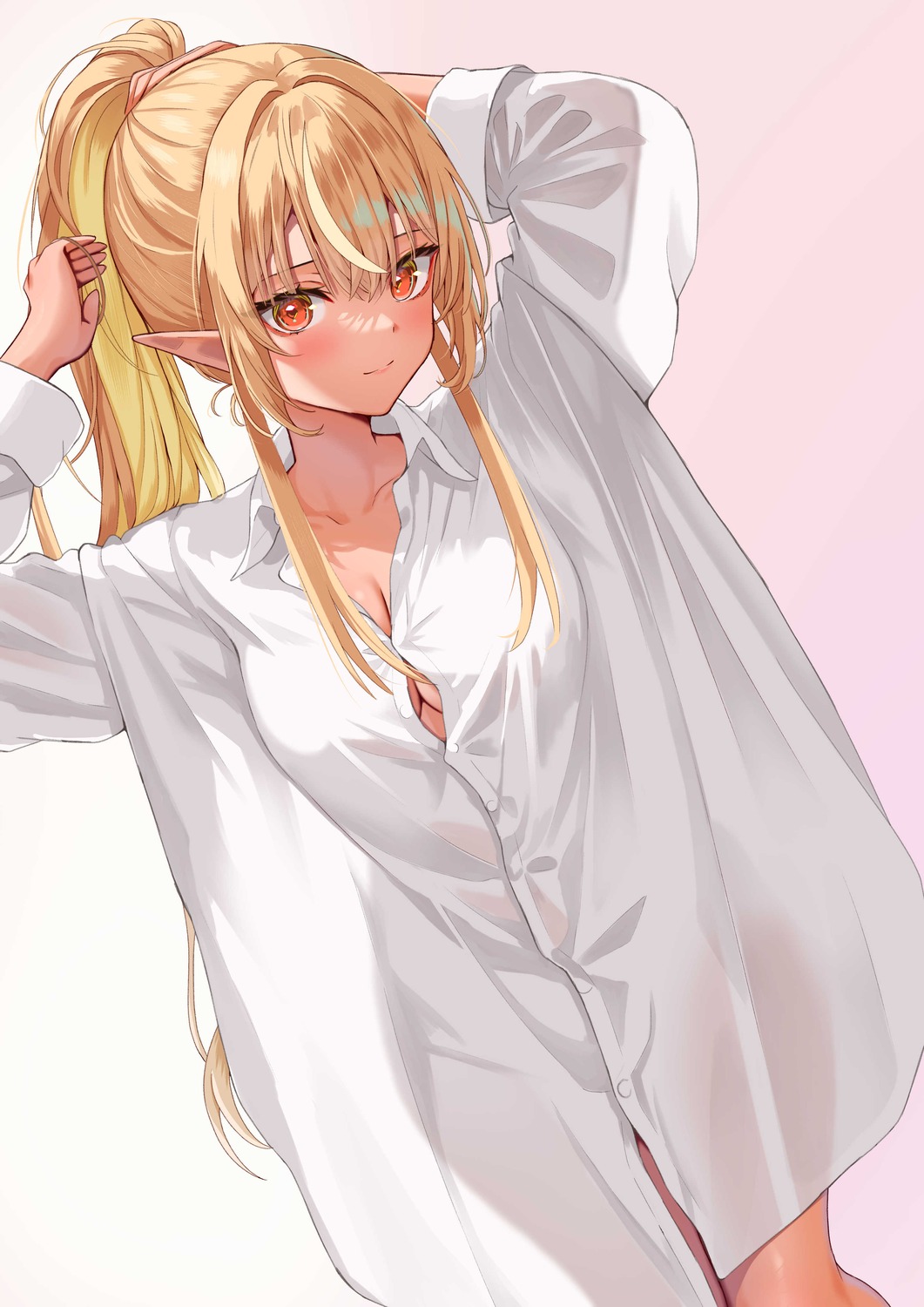 dress_shirt elf hololive o29sukizero pointy_ears see_through shiranui_flare