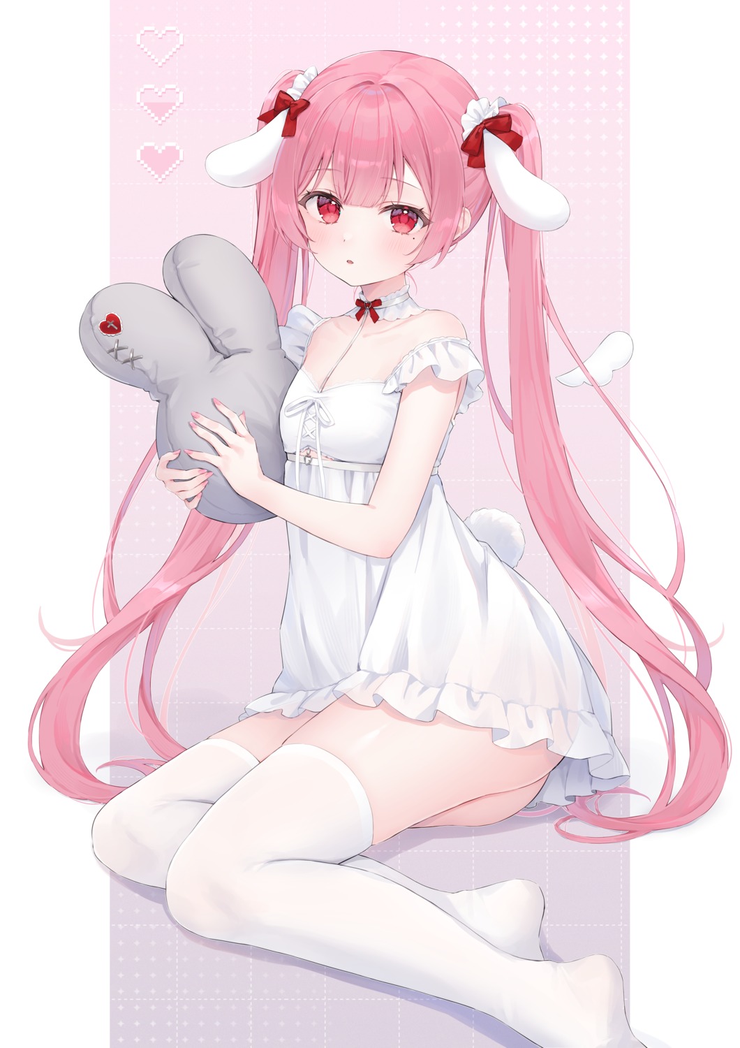 amatsuka_eru animal_ears bunny_ears dress indie_virtual_youtuber see_through shano_hiyori skirt_lift tail thighhighs