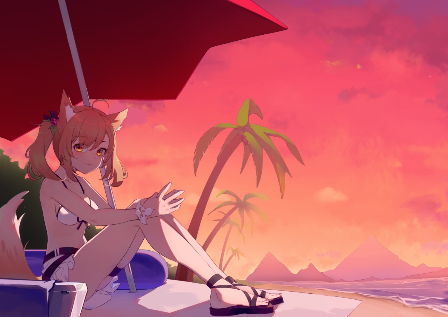 animal_ears bikini_top garter landscape skirt_lift swimsuits tagme tail