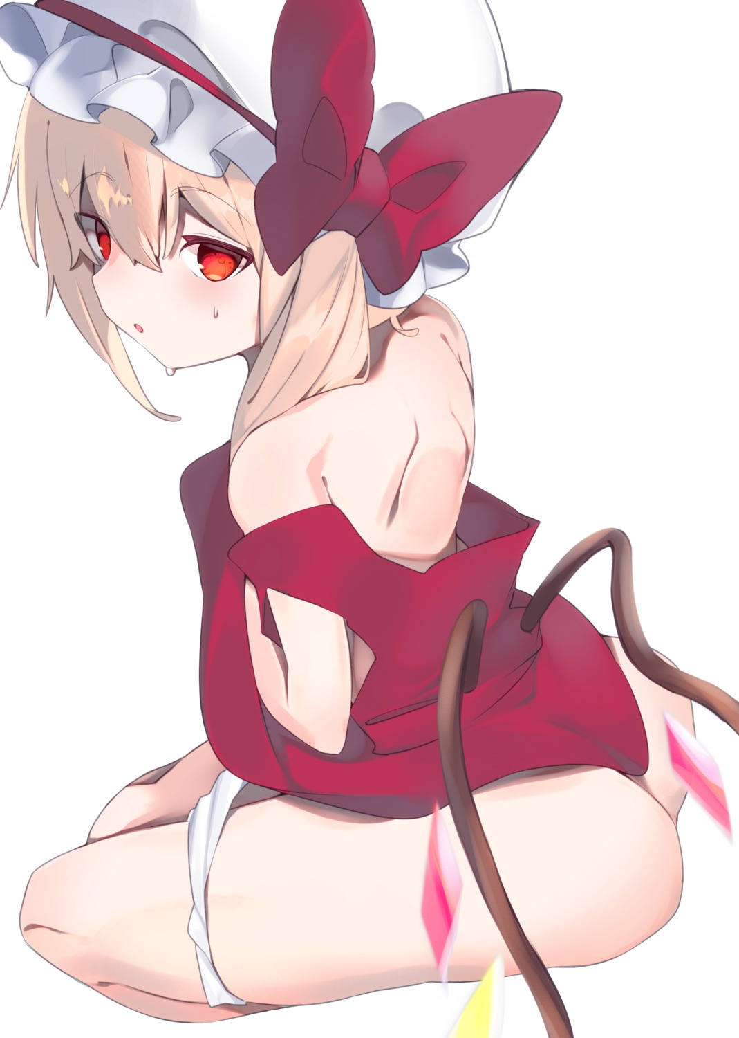 ass flandre_scarlet hiiragi_ken loli no_bra pantsu panty_pull touhou wings