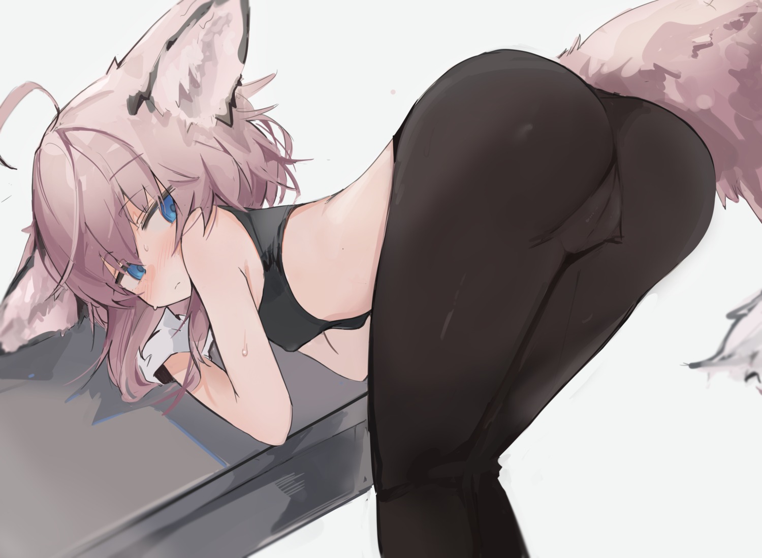 animal_ears arknights ass cameltoe erect_nipples gym_uniform kitsune mikojin sussurro_(arknights) tail