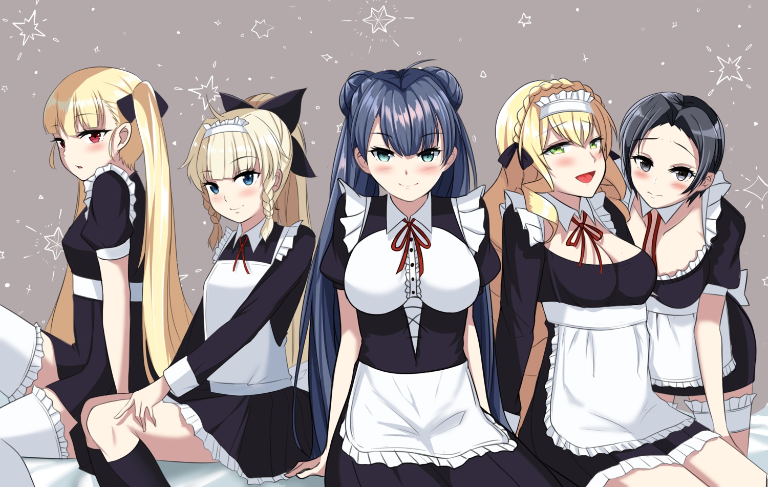 achates_(epic7) aither_(epic7) bellona epic7 jena_(epic7) lidica_(epic7) maid skirt_lift thighhighs twomoon