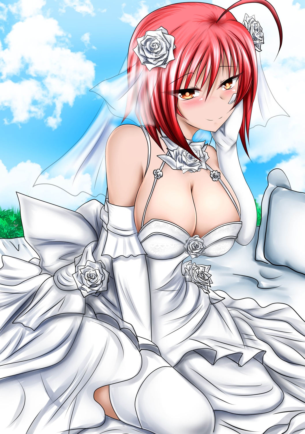 breast_hold cleavage dress k_kung screening thighhighs wedding_dress