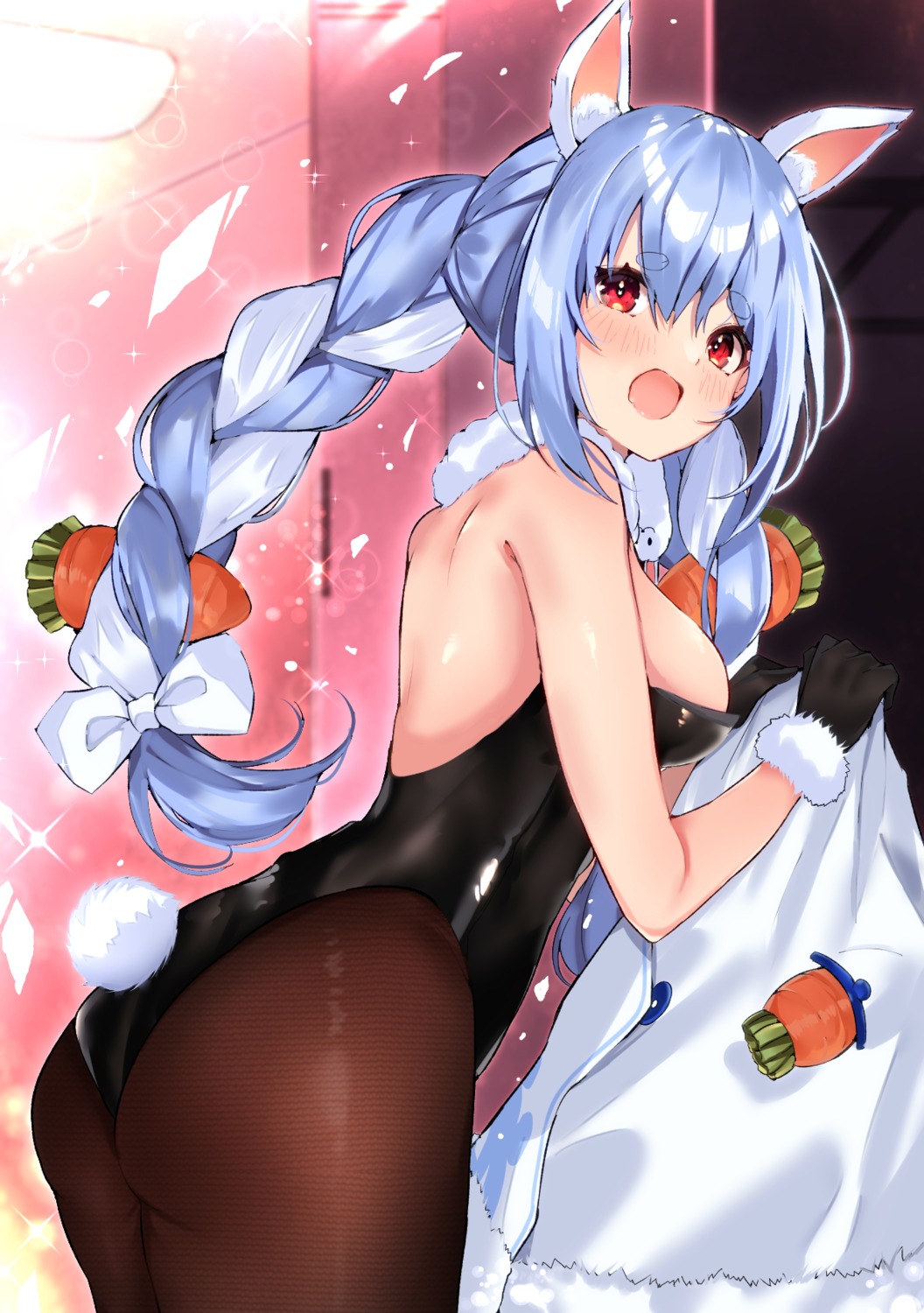 animal_ears ass bunny_ears bunny_girl hololive mi_taro333 no_bra pantyhose tail usada_pekora