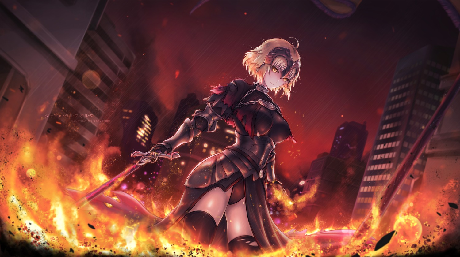 armor cameltoe fate/grand_order jeanne_d'arc jeanne_d'arc_(alter)_(fate) skyde_kei sword thighhighs torn_clothes