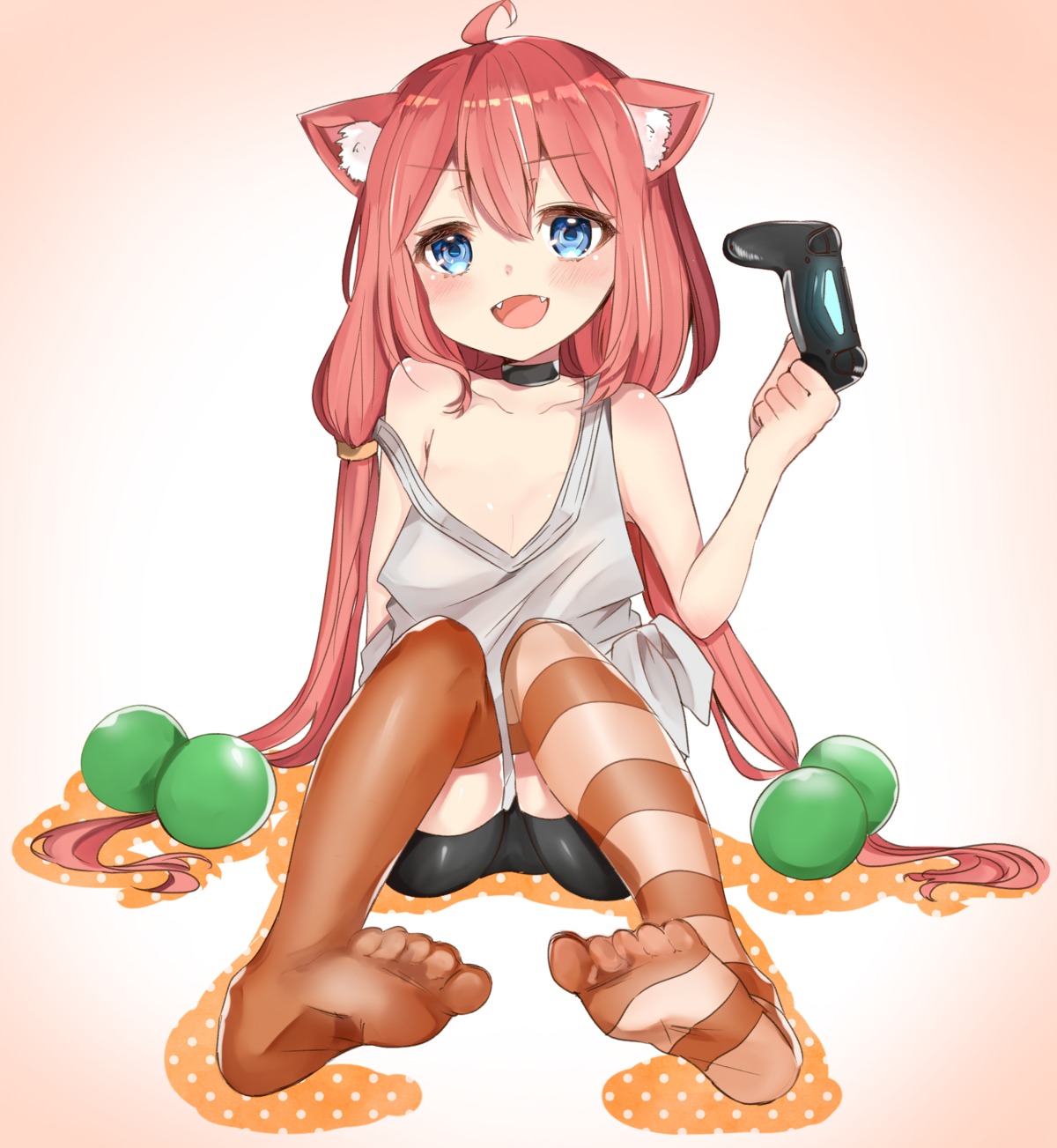 animal_ears bike_shorts feet hinata_channel katsushika_pachi loli nekomimi nekomiya_hinata no_bra open_shirt thighhighs