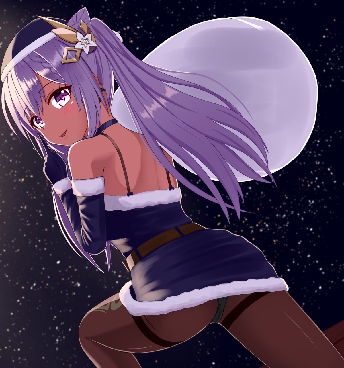 ass cameltoe christmas dress genshin_impact keqing miporinrpg pantsu pantyhose skirt_lift