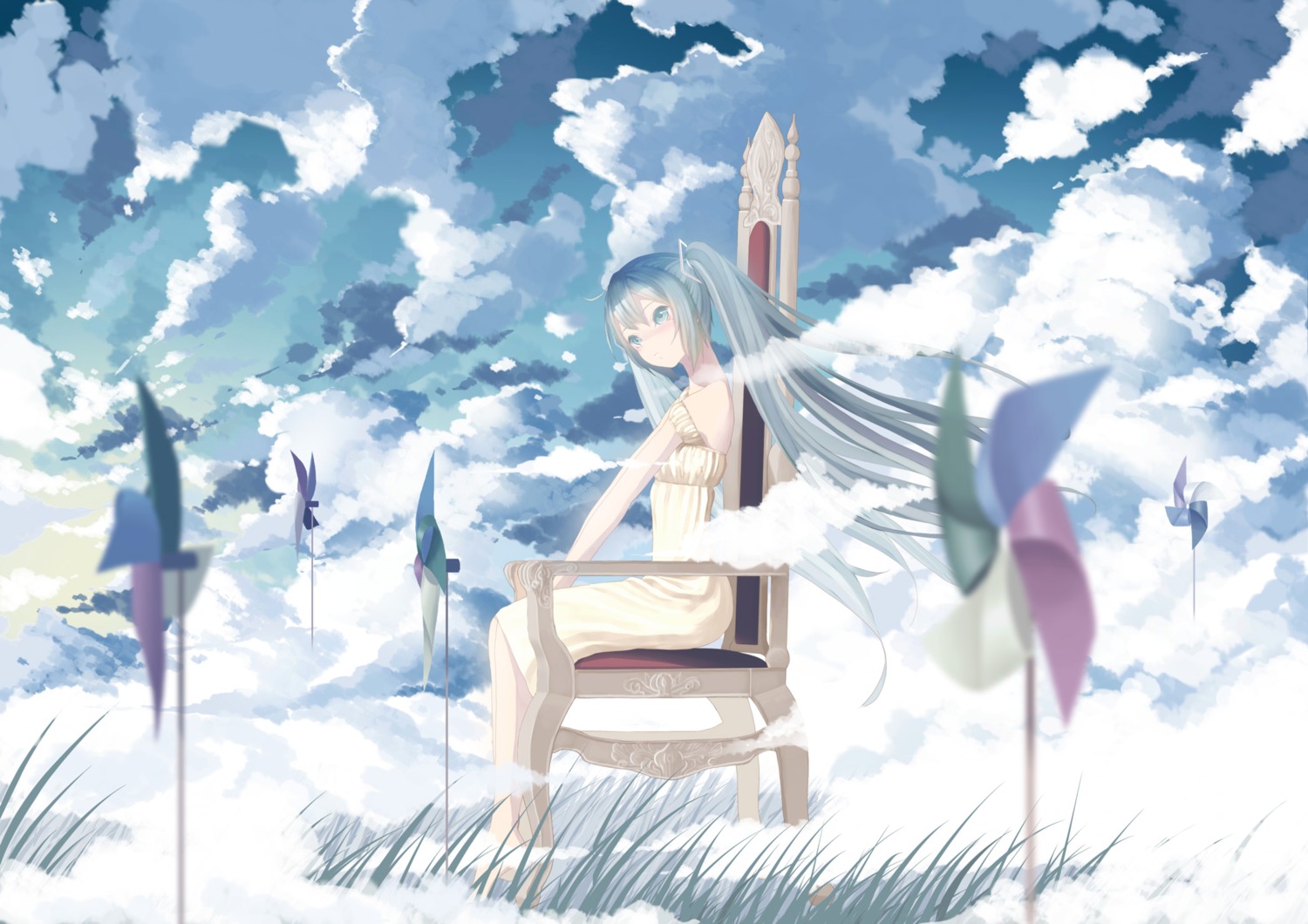 dress hatsune_miku landscape throtem vocaloid