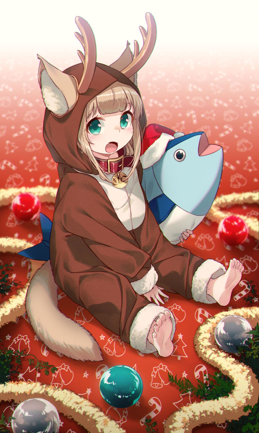 40hara animal_ears christmas feet horns kinako_(40hara) nekomimi pajama tail