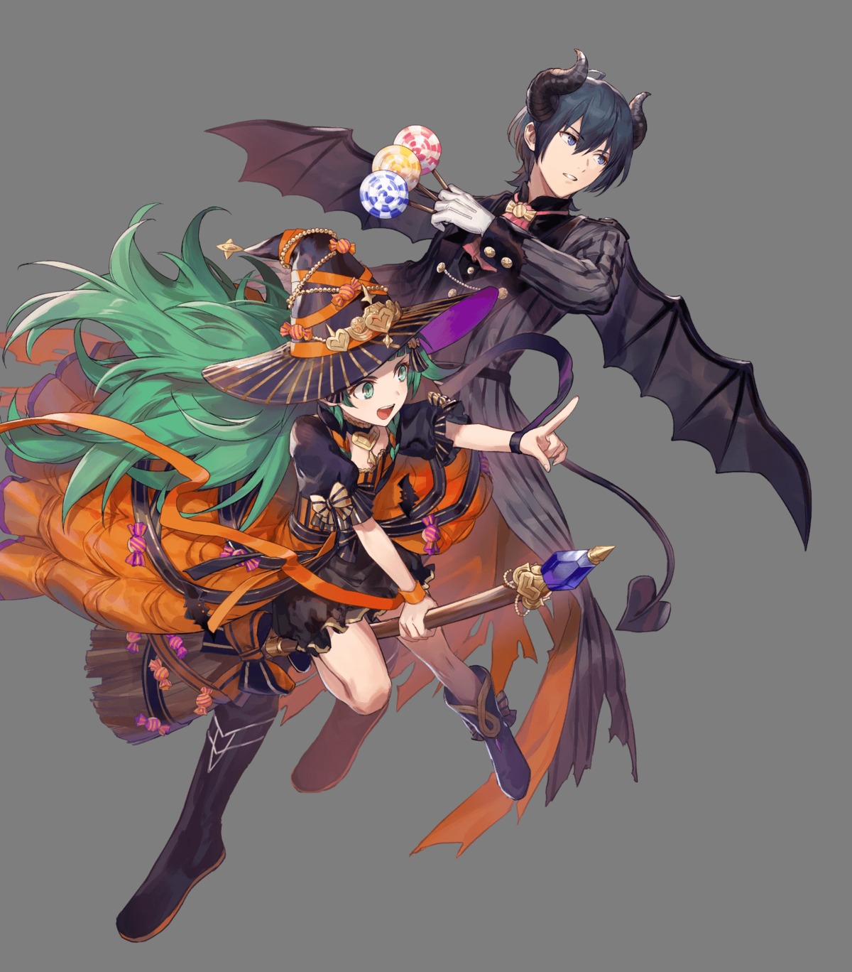 azu-taro byleth_(fire_emblem) devil fire_emblem fire_emblem_three_houses halloween horns nintendo pointy_ears sothis tail wings witch
