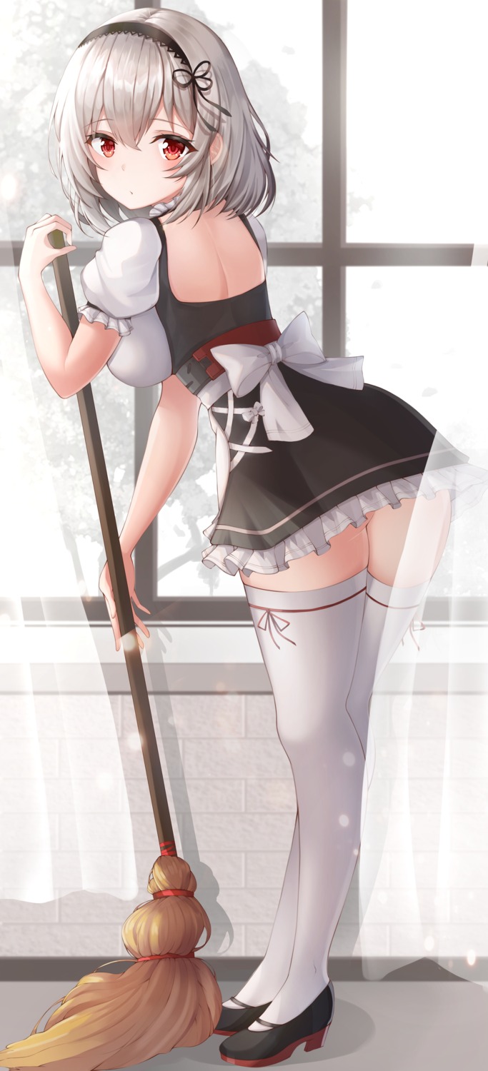 ass azur_lane heels maid nahanmin nopan sirius_(azur_lane) skirt_lift thighhighs