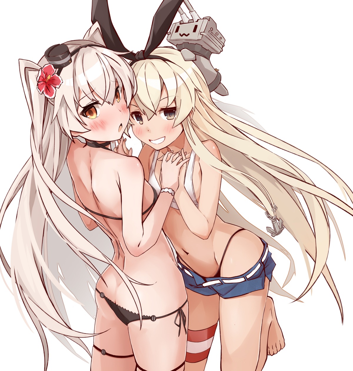 amatsukaze_(kancolle) ass bikini garter kantai_collection rensouhou-chan shimakaze_(kancolle) swimsuits takanashi_kei_(hitsujikan)