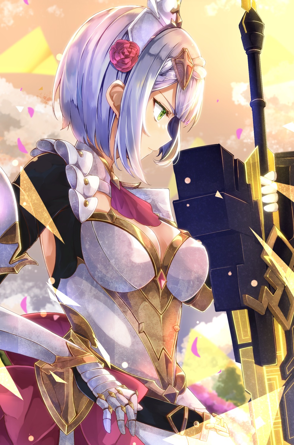 armor cleavage ekusera genshin_impact maid noelle_(genshin_impact) sword