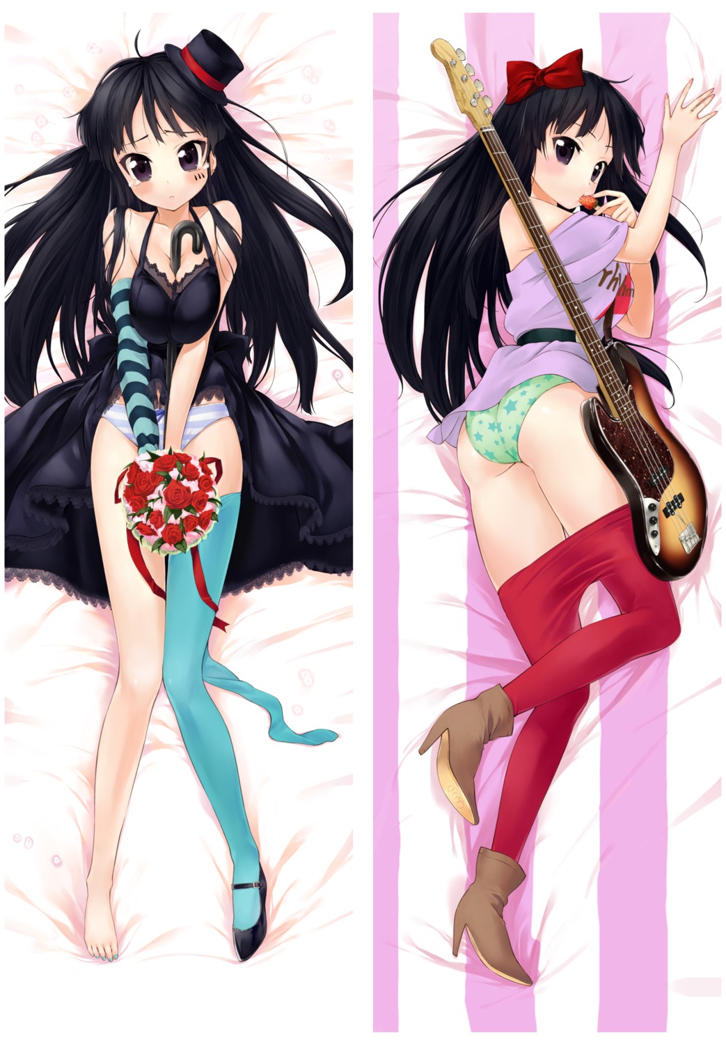 akiyama_mio cleavage dress guitar k-on! pantsu pantyhose shimapan thighhighs u_(the_unko)