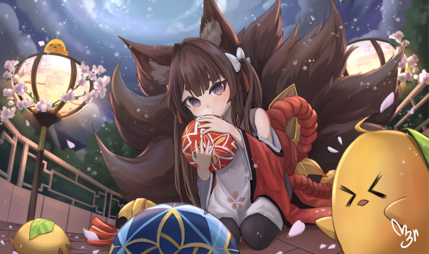 amagi-chan_(azur_lane) amagi_(azur_lane) animal_ears azur_lane japanese_clothes kang961br kitsune manjuu_(azur_lane) tail