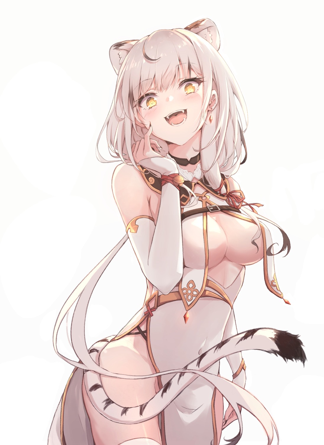 animal_ears asian_clothes hakuya_(white_night) no_bra nopan tail