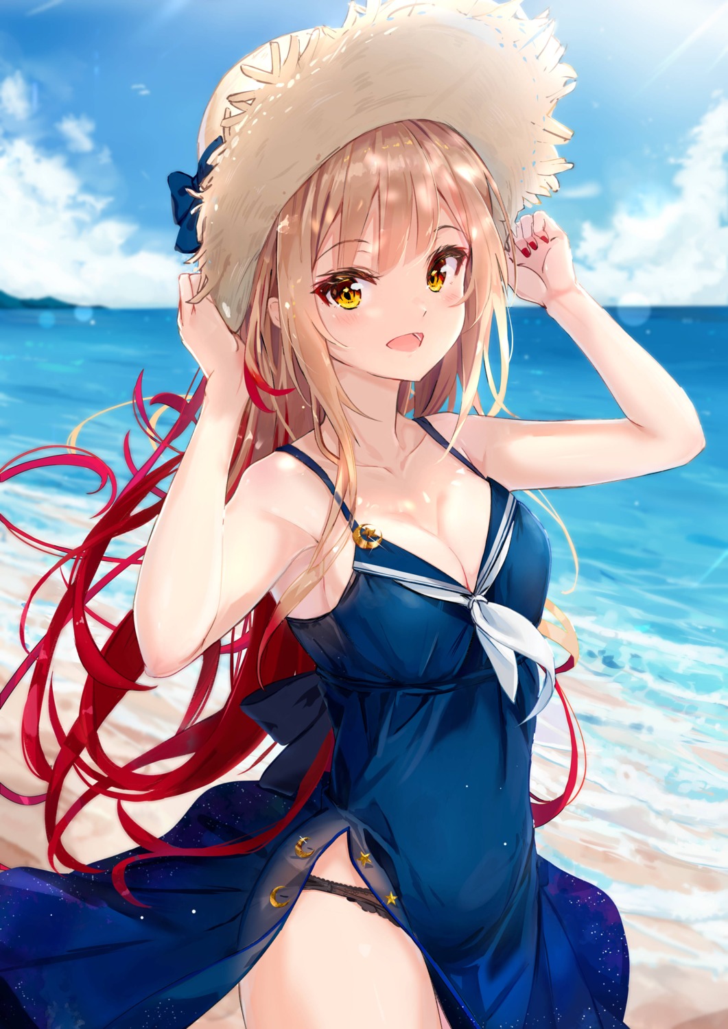 dress jpeg_artifacts na_kyo no_bra pantsu see_through skirt_lift summer_dress