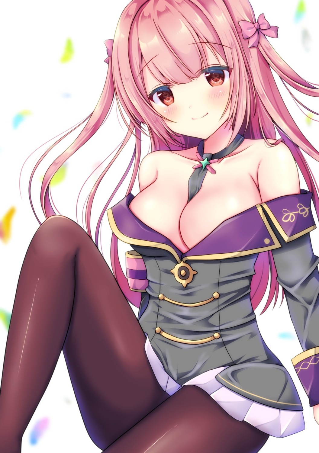 king's_raid miwauni no_bra open_shirt pansirone_(king's_raid) pantyhose skirt_lift