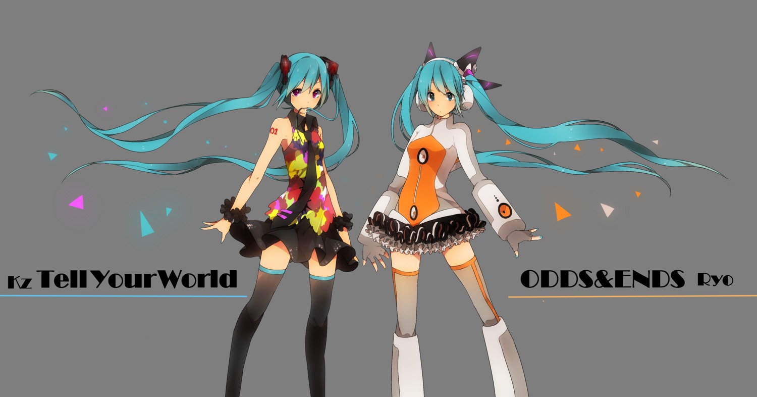 hatsune_miku headphones naruto_maki odds_&_ends_(vocaloid) tell_your_world_(vocaloid) thighhighs vocaloid